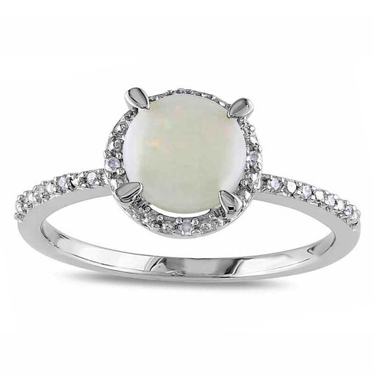 7.0mm Opal and 0.05 CT. T.W. Natural Diamond Ring in Sterling Silver
