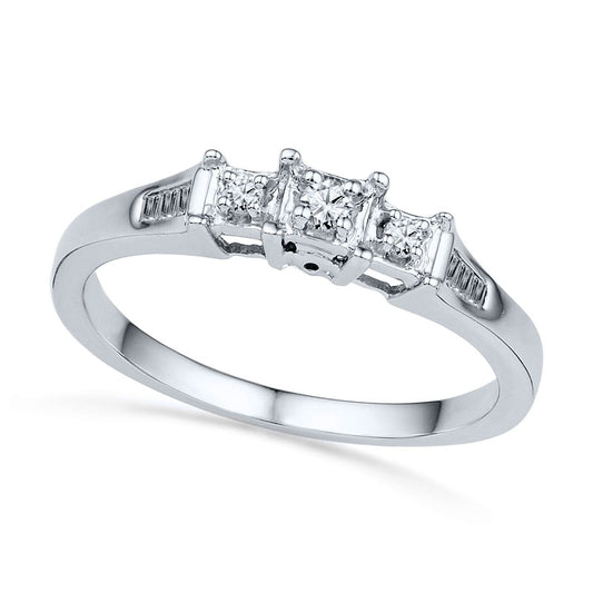 0.13 CT. T.W. Natural Diamond Three Stone Promise Ring in Solid 10K White Gold