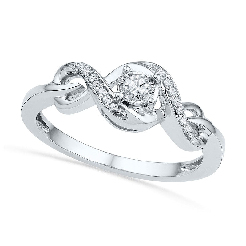 0.13 CT. T.W. Natural Diamond Ribbon Twist Promise Ring in Solid 10K White Gold