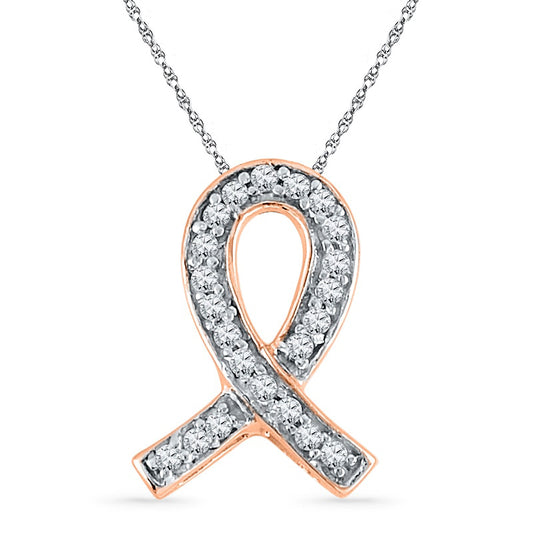 Natural Diamond Accent Awareness Ribbon Pendant in 10K Rose Gold