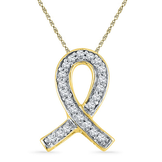 Natural Diamond Accent Awareness Ribbon Pendant in 10K Yellow Gold