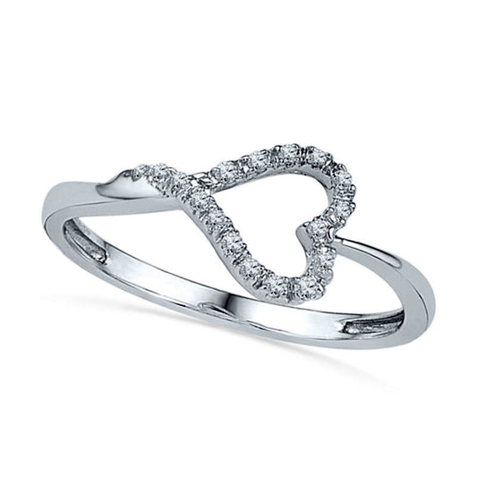 0.05 CT. T.W. Natural Diamond Sideways Heart Ring in Solid 10K White Gold