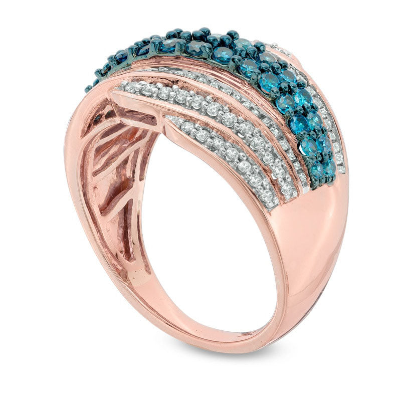 1.0 CT. T.W. Enhanced Blue and White Natural Diamond Wave Ring in Solid 10K Rose Gold