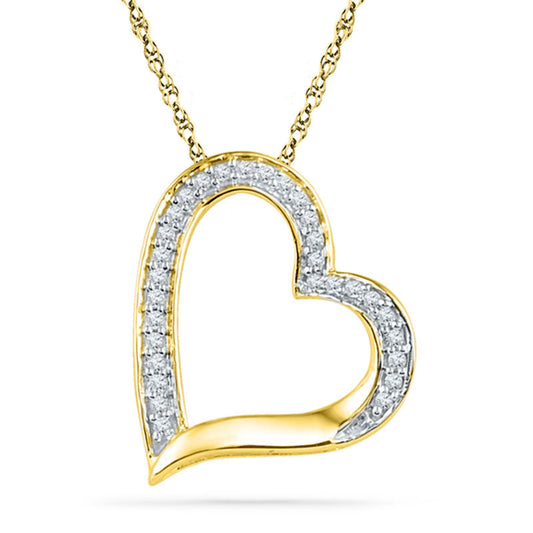 0.13 CT. T.W. Natural Diamond Tilted Heart Pendant in 10K Yellow Gold