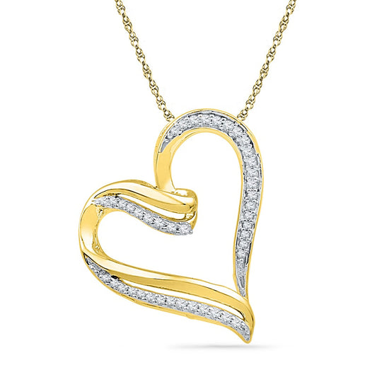 0.17 CT. T.W. Natural Diamond Ribbon Tilted Heart Pendant in 10K Yellow Gold