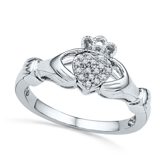 Natural Diamond Accent Claddagh Ring in Sterling Silver