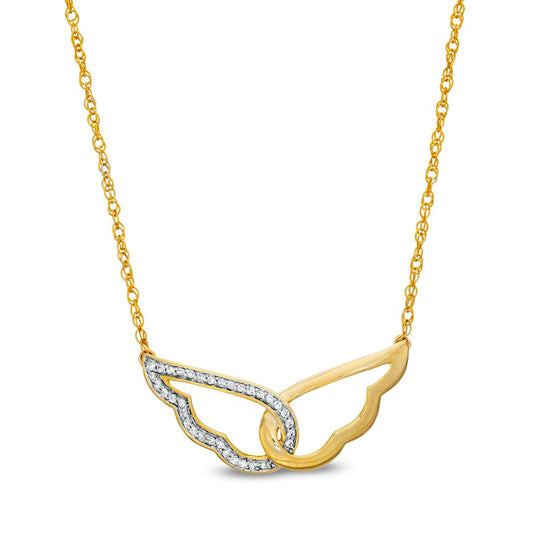 0.13 CT. T.W. Natural Diamond Wings Necklace in 10K Yellow Gold