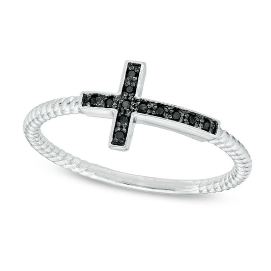 Enhanced Black Natural Diamond Accent Sideways Cross Ring in Sterling Silver