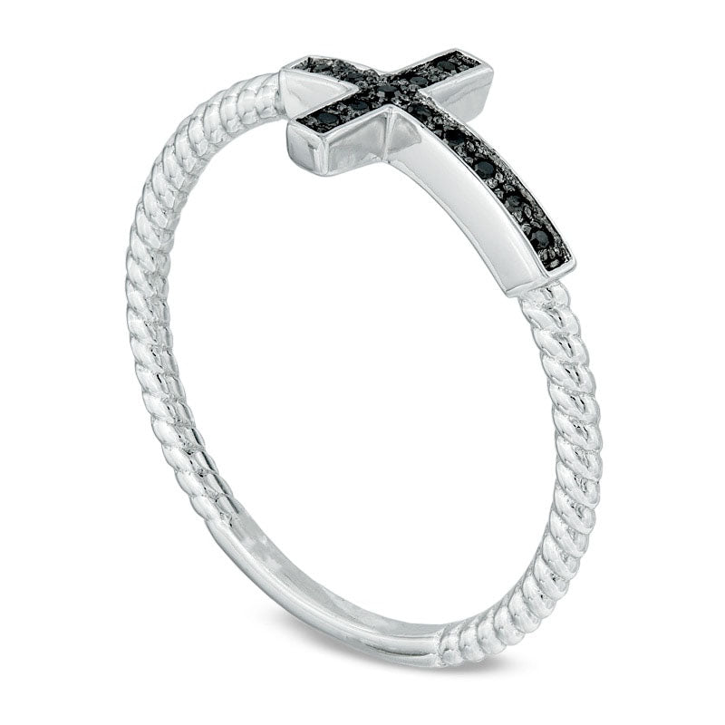Enhanced Black Natural Diamond Accent Sideways Cross Ring in Sterling Silver