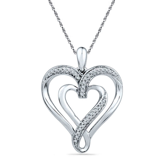 0.17 CT. T.W. Natural Diamond Double Heart Pendant in Sterling Silver