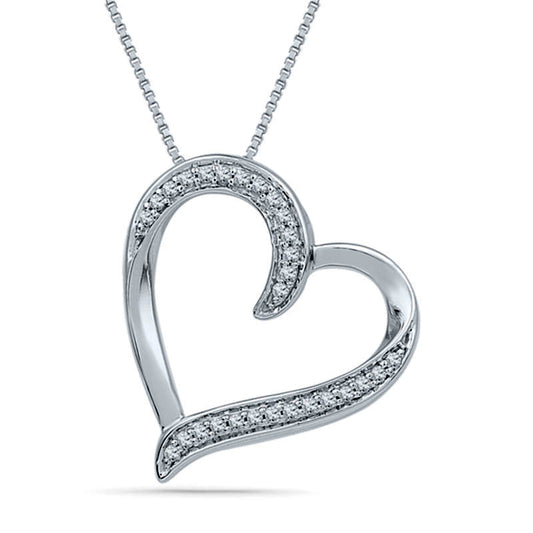 0.2 CT. T.W. Natural Diamond Tilted Heart Pendant in Sterling Silver