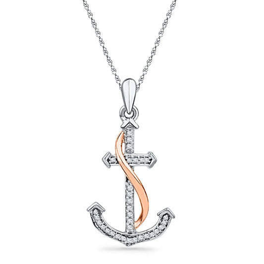 0.1 CT. T.W. Natural Diamond Anchor Pendant in Sterling Silver and 10K Rose Gold