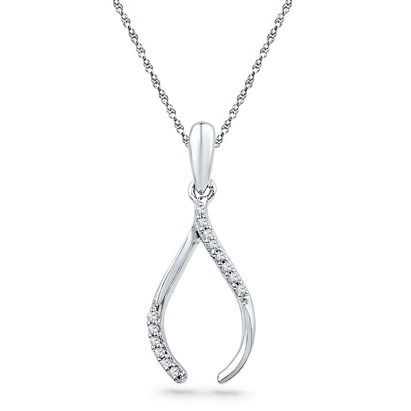 Natural Diamond Accent Wishbone Pendant in 10K White Gold