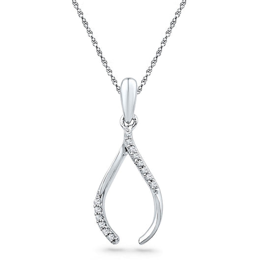 Natural Diamond Accent Wishbone Pendant in 10K White Gold