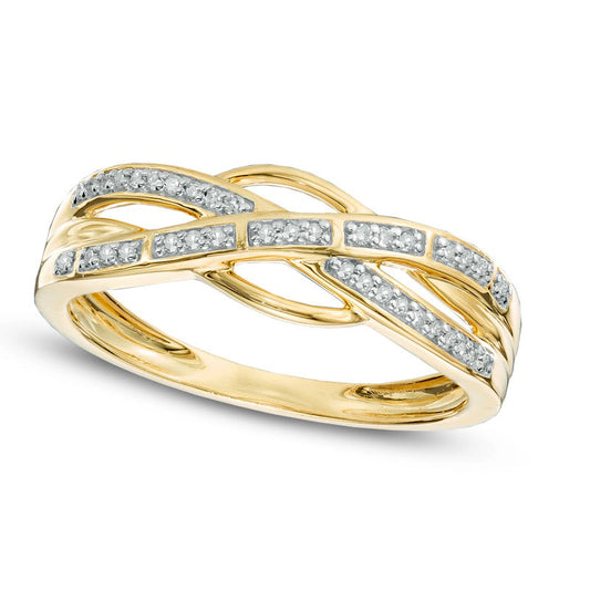 0.10 CT. T.W. Natural Diamond Crossover Band in Solid 10K Yellow Gold
