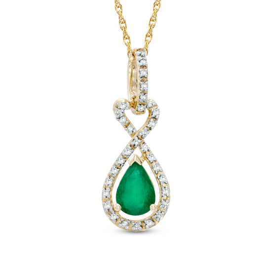 Pear-Shaped Emerald and Natural Diamond Accent Loop Pendant in 10K Yellow Gold