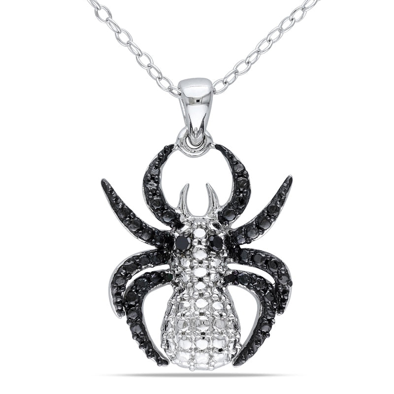 Enhanced Black Natural Diamond Accent Spider Pendant in Two-Tone Sterling Silver