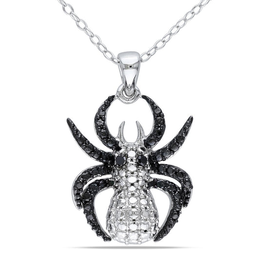 Enhanced Black Natural Diamond Accent Spider Pendant in Two-Tone Sterling Silver
