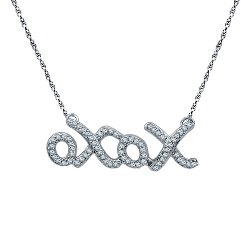 0.2 CT. T.W. Natural Diamond "XOXO" Necklace in Sterling Silver