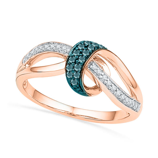 0.17 CT. T.W. Enhanced Blue and White Natural Diamond Loose Knot Ring in Solid 10K Rose Gold