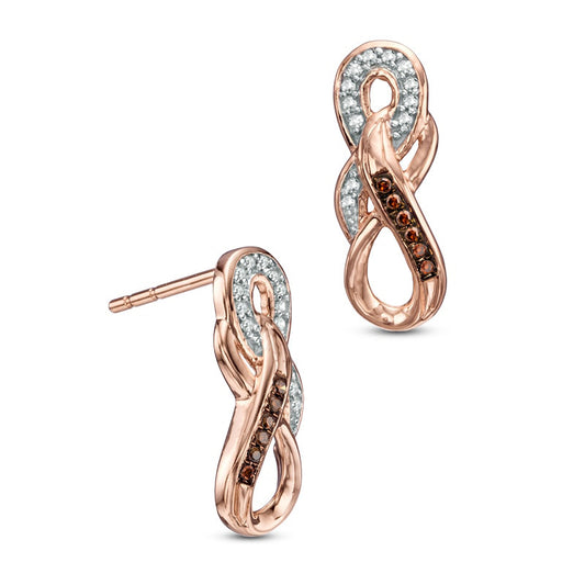 Enhanced Cognac and White Diamond Accent Double Infinity Drop Earrings in 10K Rose Gold
