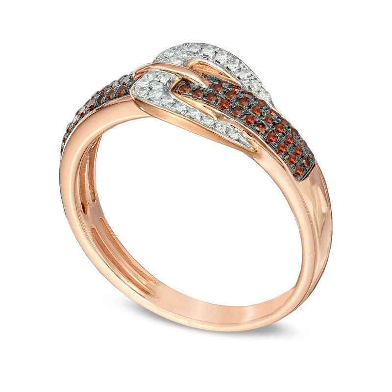 0.25 CT. T.W. Enhanced Cognac and White Natural Diamond Buckle Ring in Solid 10K Rose Gold