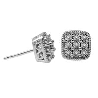 Diamond Accent Rope Square Frame Cluster Stud Earrings in Sterling Silver