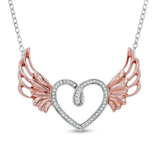 0.13 CT. T.W. Natural Diamond Heart with Wings Pendant in Sterling Silver and 10K Rose Gold