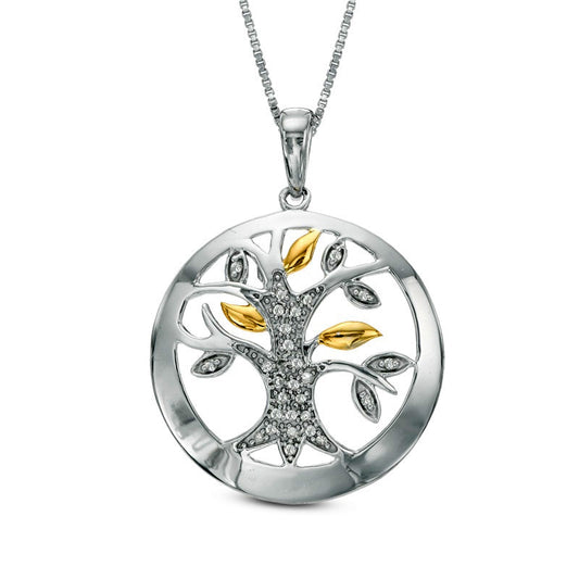 0.13 CT. T.W. Natural Diamond Tree of Life Pendant in Sterling Silver and 14K Gold Plate