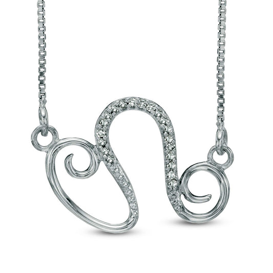 Natural Diamond Accent Abstract Leo Zodiac Sign Necklace in Sterling Silver