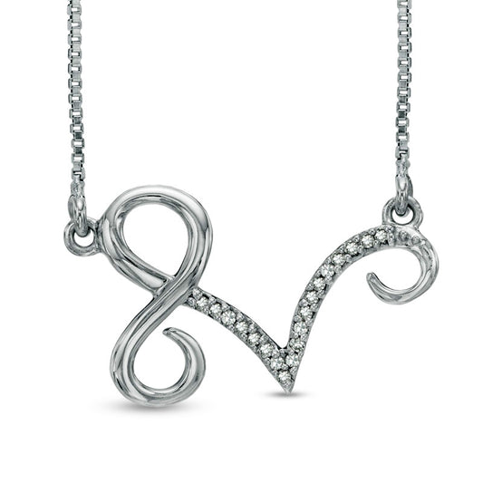 Natural Diamond Accent Abstract Capricorn Zodiac Sign Necklace in Sterling Silver