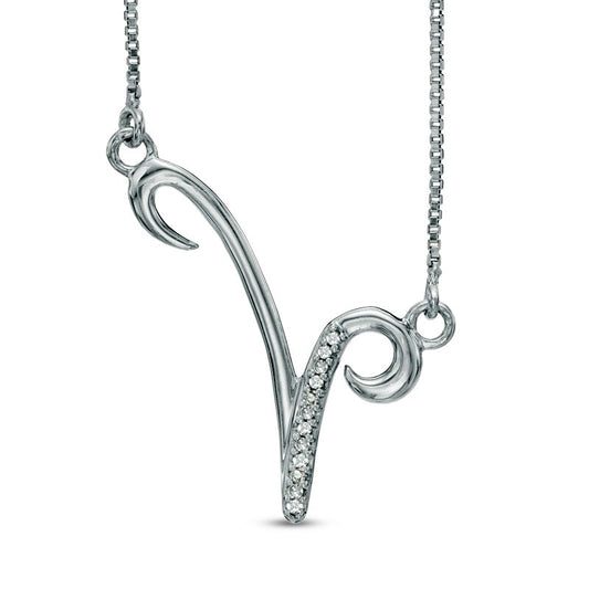 Natural Diamond Accent Abstract Aries Zodiac Sign Necklace in Sterling Silver