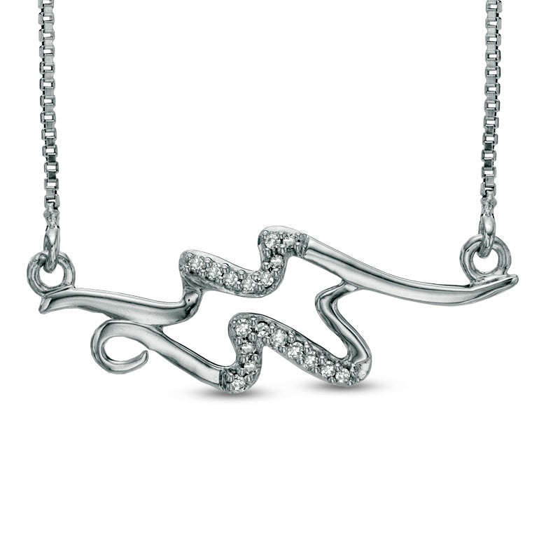 Natural Diamond Accent Abstract Aquarius Zodiac Sign Necklace in Sterling Silver
