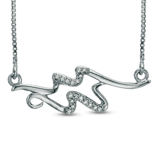 Natural Diamond Accent Abstract Aquarius Zodiac Sign Necklace in Sterling Silver
