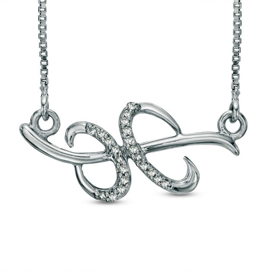 Natural Diamond Accent Abstract Pisces Zodiac Sign Necklace in Sterling Silver