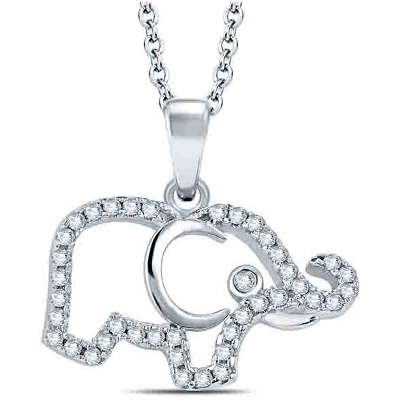 0.13 CT. T.W. Natural Diamond Elephant Pendant in Sterling Silver