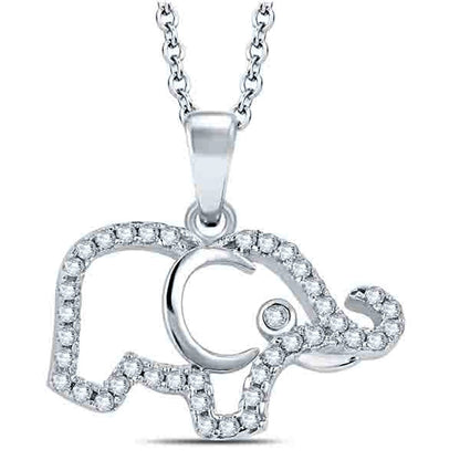 0.13 CT. T.W. Natural Diamond Elephant Pendant in Sterling Silver