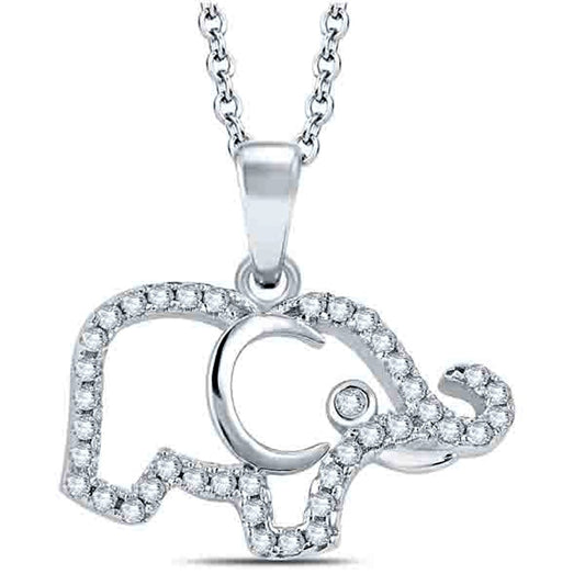 0.13 CT. T.W. Natural Diamond Elephant Pendant in Sterling Silver