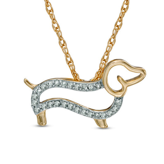 0.17 CT. T.W. Natural Diamond Dachshund Pendant in Sterling Silver and 14K Gold Plate