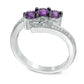 Amethyst and Natural Diamond Accent Three Stone Bypass Ring in Sterling Silver