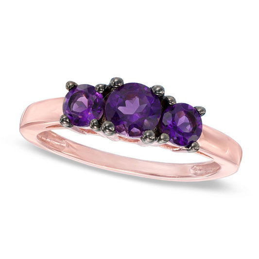 Amethyst Three Stone Ring in Solid 10K Rose Gold