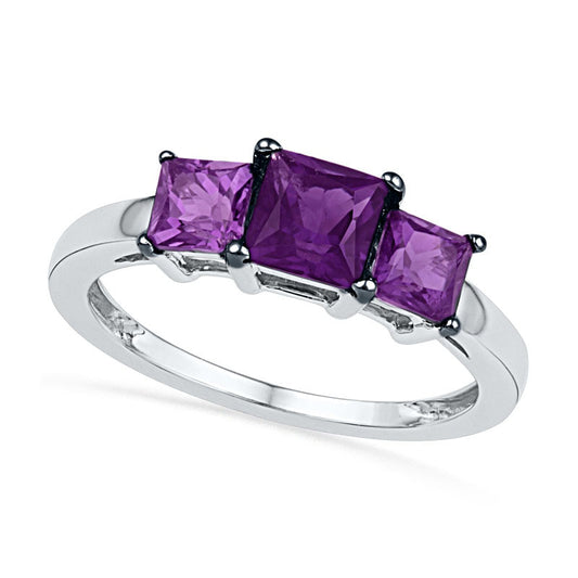 Princess-Cut Amethyst Three Stone Ring in Sterling Silver