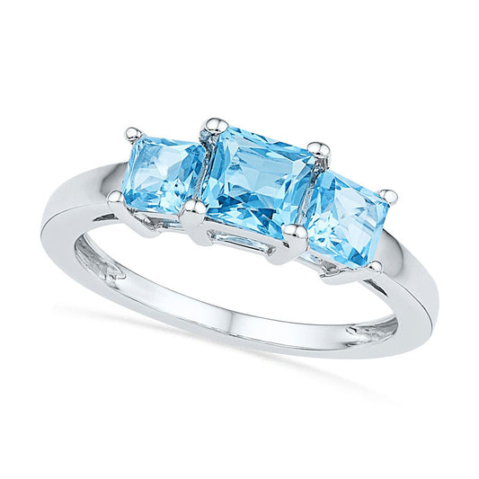 Princess-Cut Blue Topaz Three Stone Ring in Sterling Silver