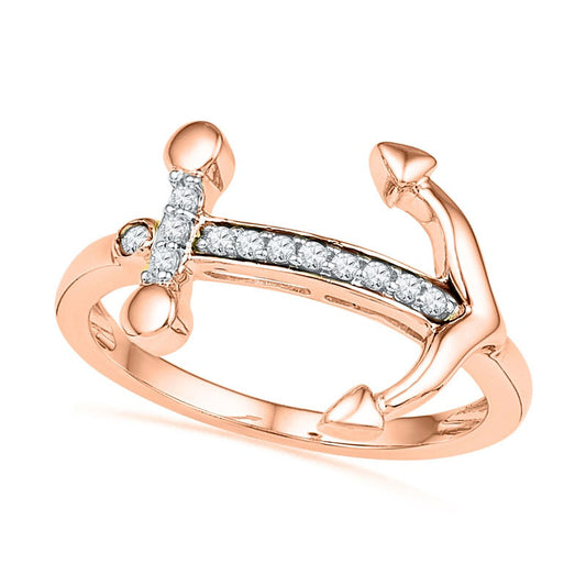 0.10 CT. T.W. Natural Diamond Sideways Anchor Ring in Solid 10K Rose Gold