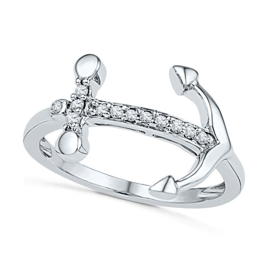 0.10 CT. T.W. Natural Diamond Sideways Anchor Ring in Solid 10K White Gold
