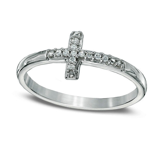 Natural Diamond Accent Sideways Cross Midi Ring in Sterling Silver