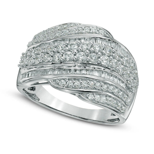 1.0 CT. T.W. Natural Diamond Layered Wave Band in Solid 10K White Gold