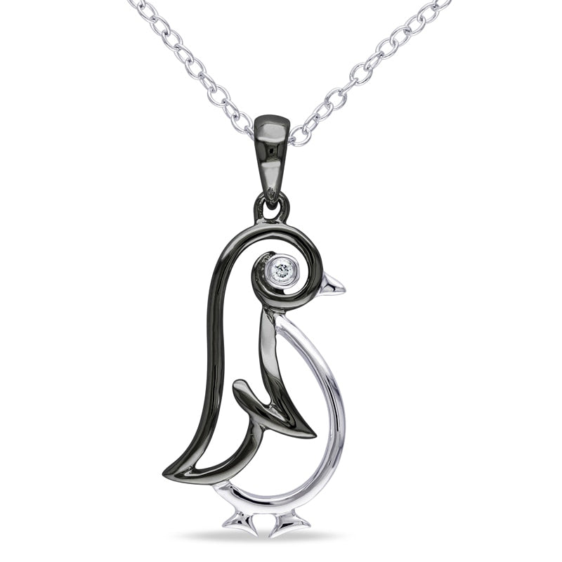 Natural Diamond Accent Penguin Pendant in Two-Tone Sterling Silver