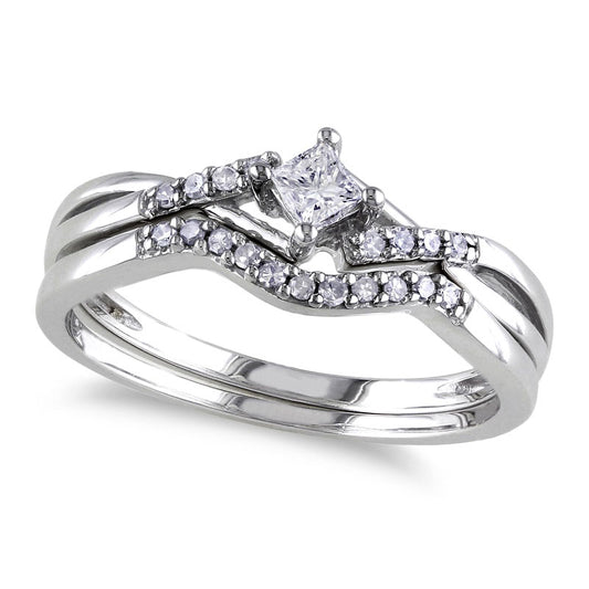 0.20 CT. T.W. Princess-Cut Natural Diamond Split Shank Bridal Engagement Ring Set in Sterling Silver