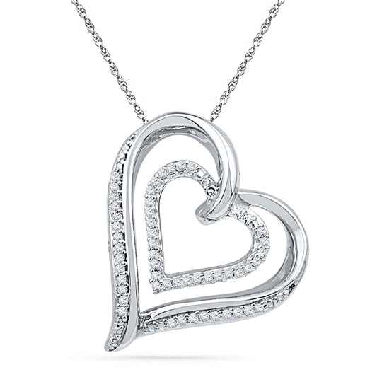 0.05 CT. T.W. Natural Diamond Tilted Double Heart Pendant in Sterling Silver